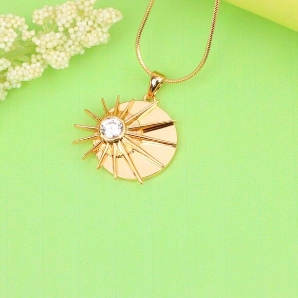 "Radiant Rose Gold Sunburst Pendant with Center Clear Crystal Accent, XPPT1250 - Picture 6 of 12